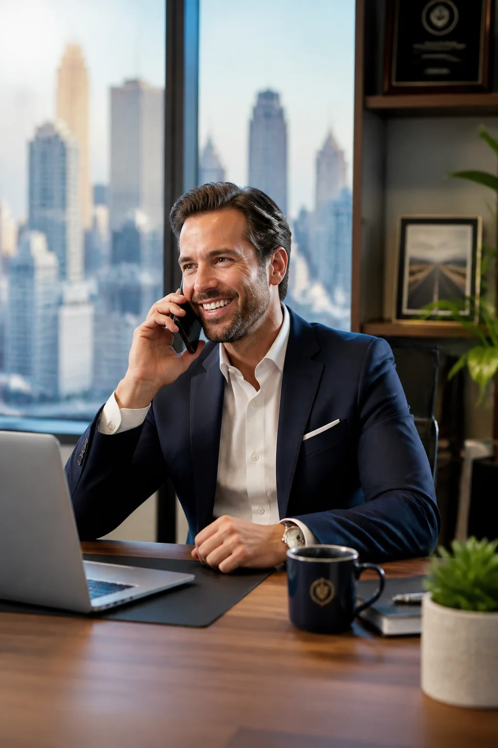 Business owner taking a customer call after being found online